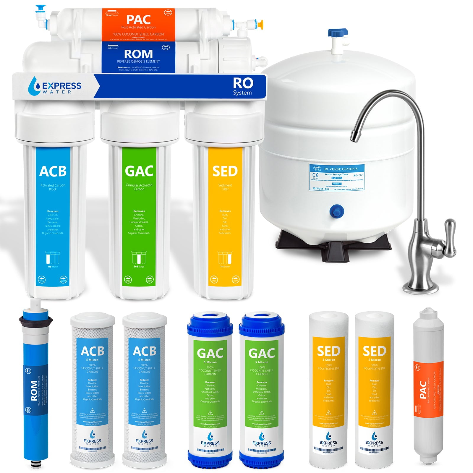 Express Water Reverse Osmosis Water Filtration System – 5 Stage RO Water Filter with Faucet and Tank – Under Sink Water Purifier – plus 4 Free Replacement Filters – 100 GPD