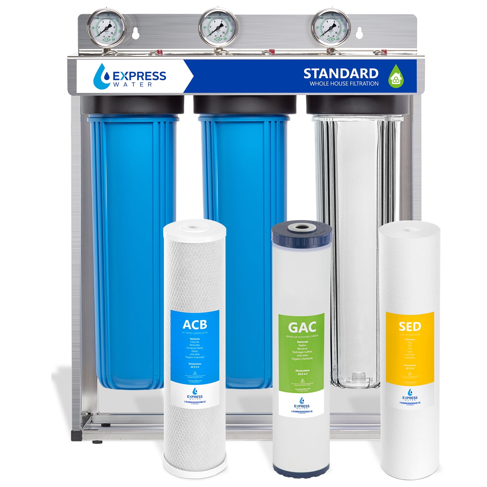 Express Water Triple-Stage Whole House Filtration System with Gauges