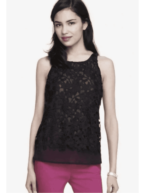 Women Black Lace Crochet Sleeveless Top