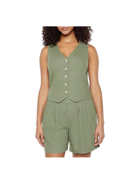 Women's Linen Vest in Green Size Medium