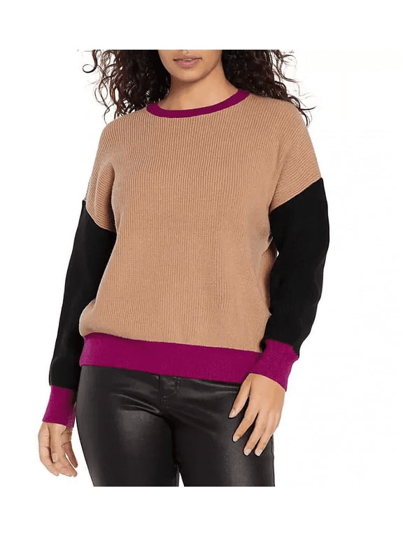Women's Relaxed Sweater Tan/Black/Fuchsia XL