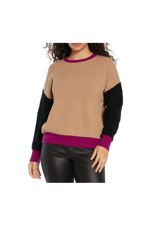 Women's Relazed Sweater Tan/Black/Fuchsia Medium