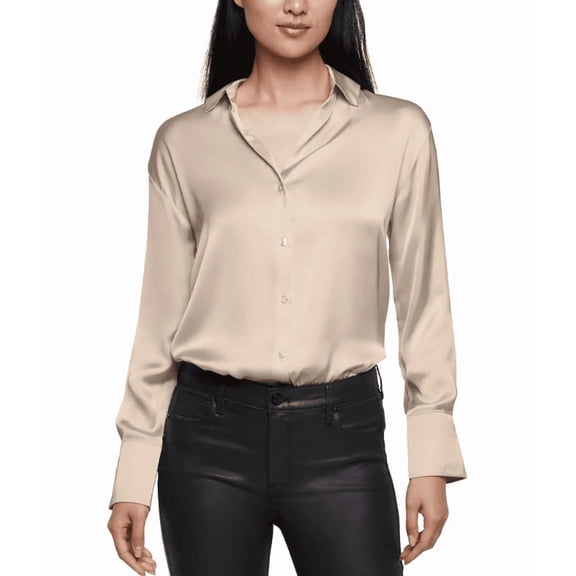 Express Women's Satin Button Down Shirt Cream Small