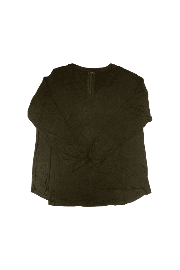 Women's Super-Soft Relaxed V-Neck Long Sleeve Tee, EX006373 (Black, L)