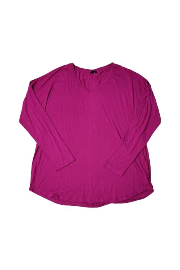 Women's Super-Soft Relaxed V-Neck Long Sleeve Tee, EX006373 (Fuchsia, M)