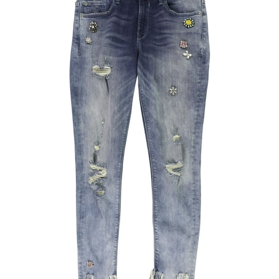 Express Womens Distressed Stretch Jeans, Blue, 4