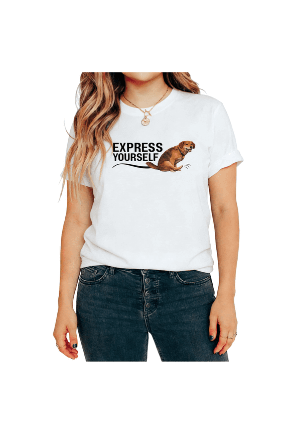 Express Yourself Funny Dog Meme Graphic Tees T-shirt Tops Regular Fit Short Sleeve Round Neck White S-5XL