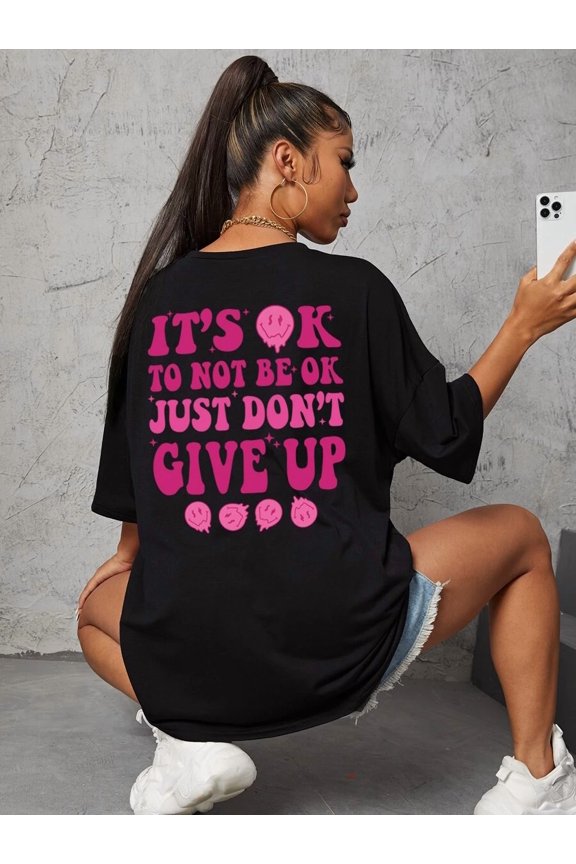 Expression & Slogan Graphic Drop Shoulder Tee Graphic Tees Women Tops