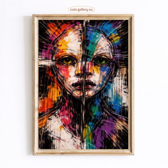 Expressionist Face Portrait Wall Art Home Decor Unframed Paper Print