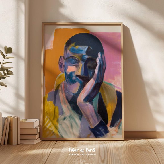 Expressionist Man Portrait Bold Color Decor Wall Art