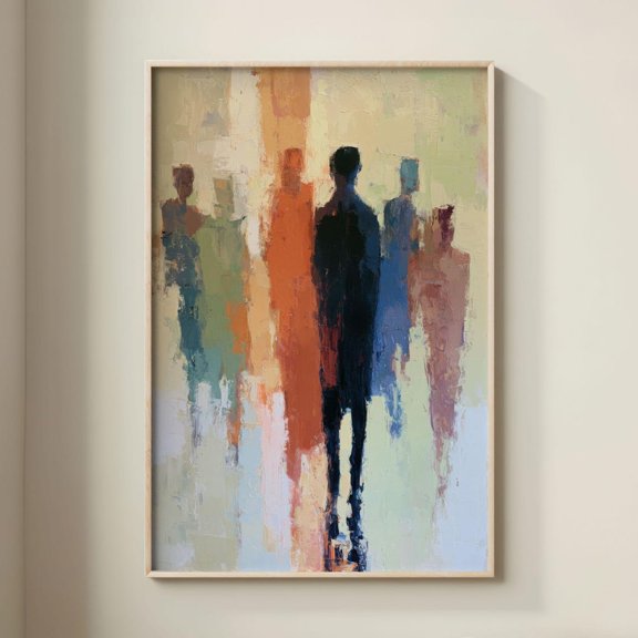 Expressionist Silhouettes Orange And Blue Print, Unframed Paper Print