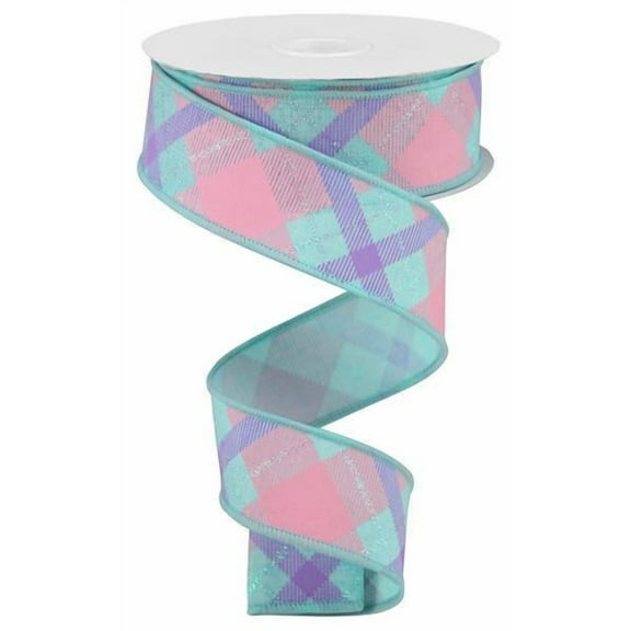 Expressions, 1.5" Glitter Plaid on Royal: Ice Blue (10 Yard) Blue Plaid Ribbon RGA1690H1