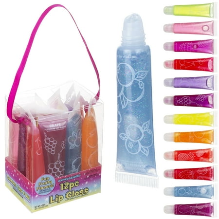 Expressions 12pc Flavored Lip Gloss Set, Glitter Lip Kit, Fruit Flavored Lip Gloss Tubes, Lip Gloss for Kids, Safe and Non Toxic Kids Makeup Set