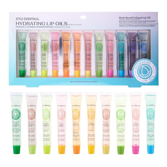 Expressions 12pc Hydrating Lip Gloss with Essential Oils, Multicolor & Variety of Flavors