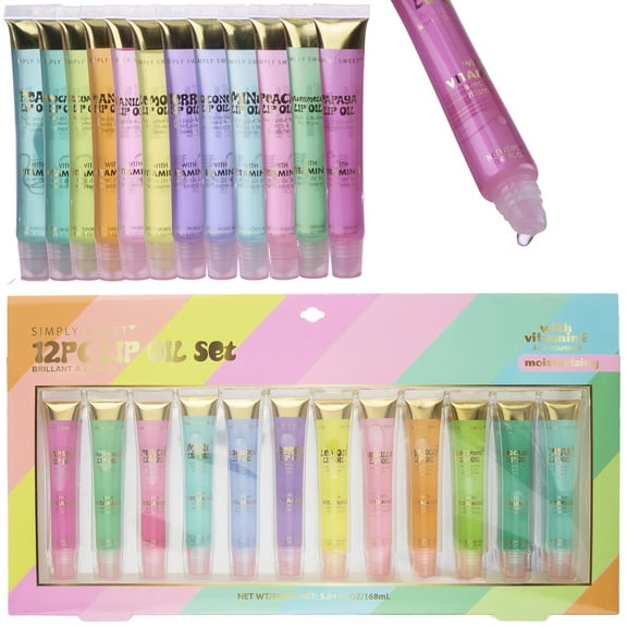 Expressions 12pc Lip Oil Set - Flavored Lip Oils Value Pack, Hydrating Lip Oils w/ Squeeze Tube Application, Moisturizing Lip Oil Collection for Everyday Lip Care and Lip Repair (RAINBOW)