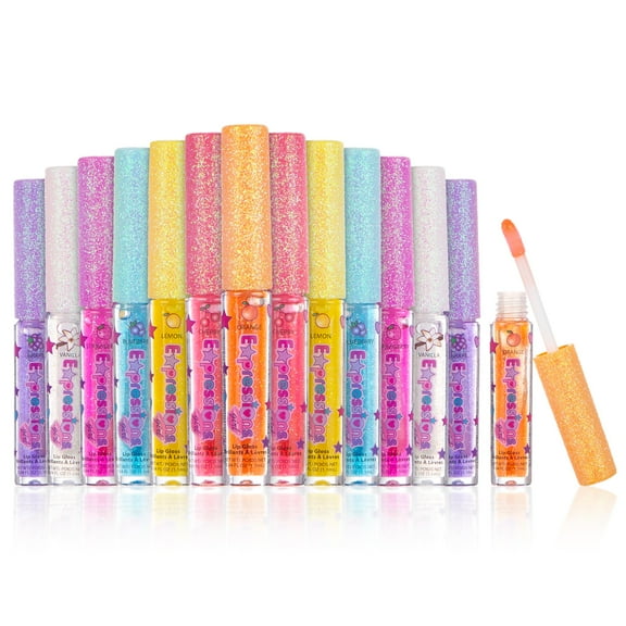 Expressions 14pc Fruity Flavored Lip Gloss Set - Lip Gloss in Assorted Fruity Flavors, Non Toxic Makeup for Kids & Teens