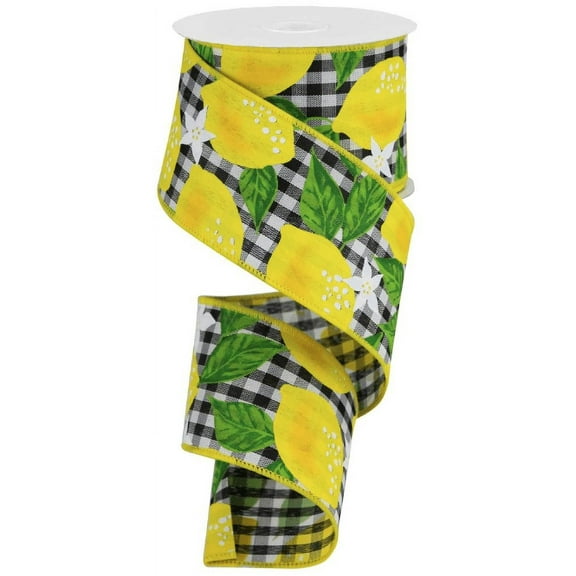 Expressions, 2.5" Lemon Check Ribbon: Black & White (10 Yards) Lemon Wired RibbonR4940-02