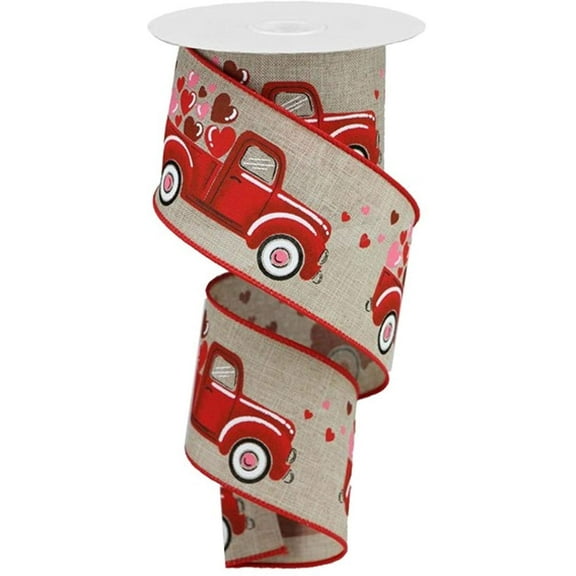 Expressions, 2.5" Truck Hearts Royal Ribbon: Natural 10 Yards Valentine Truck Ribbon RGA167818