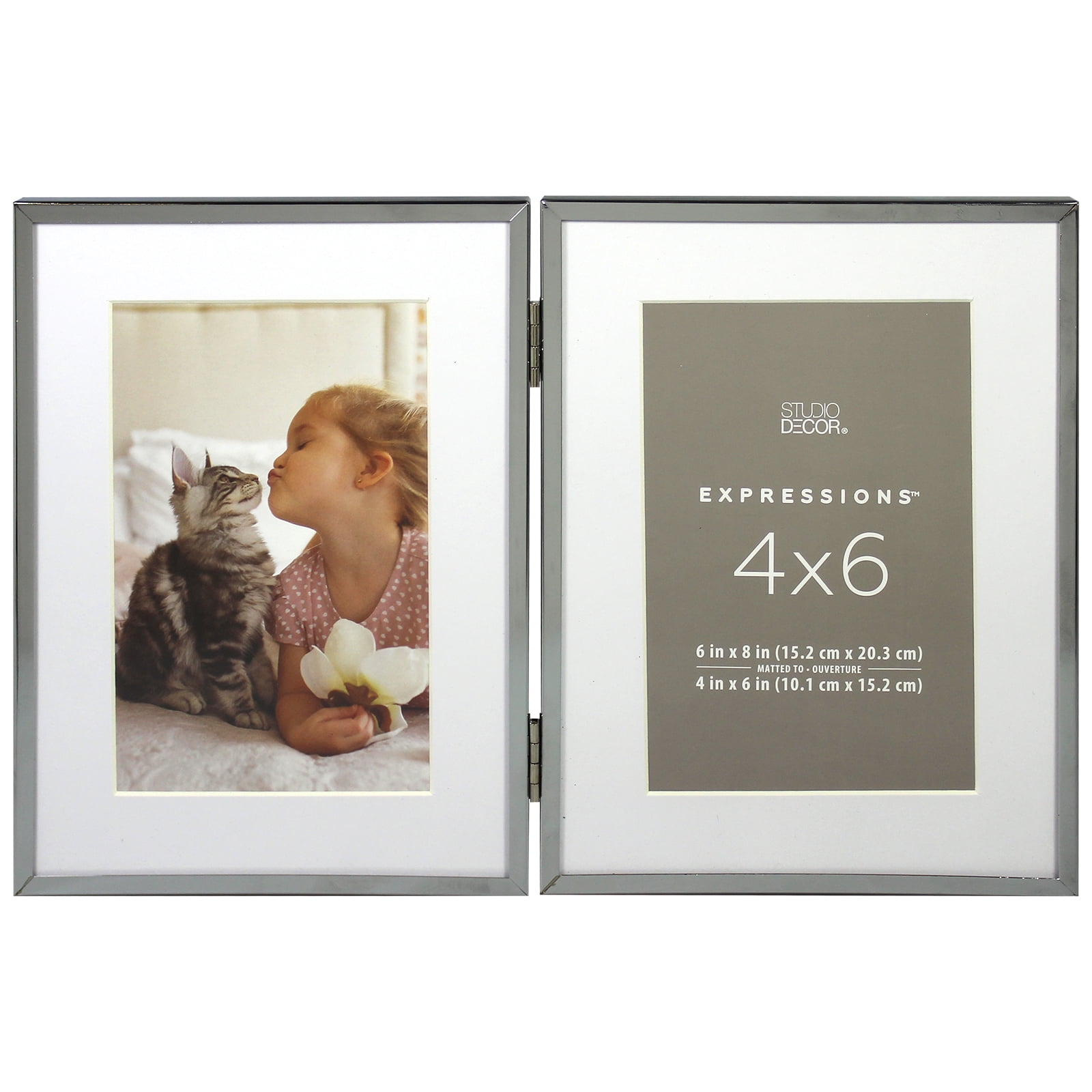 Elegant Silver Metal and Glass Double Photo Frame