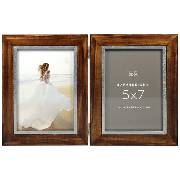 Studio Decor Expressions 2 Opening 5" x 7" Walnut & Silver Hinged Collage Frame