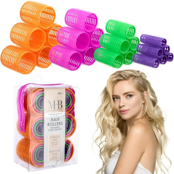 Expressions 24-Piece Regular Professional Plastic Self-Holding Hair Rollers Set, Bright Colored Classic Curlers