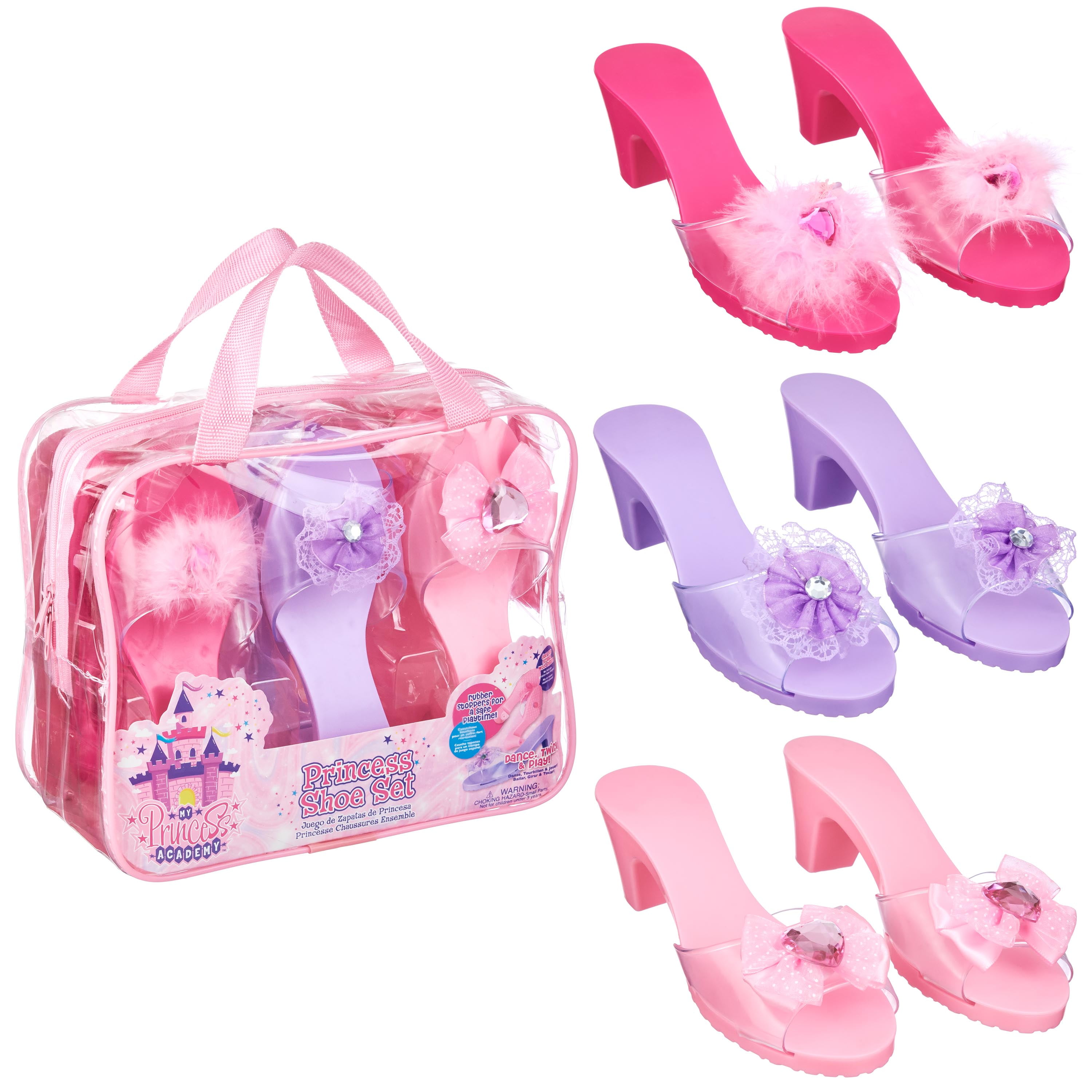 Expressions 3 Pack Princess Shoe Set Dress Up Royalty Kids Heels Slip On Shoes Pastel Colored Princess Dress Up Shoes Pretend Play High Heels for