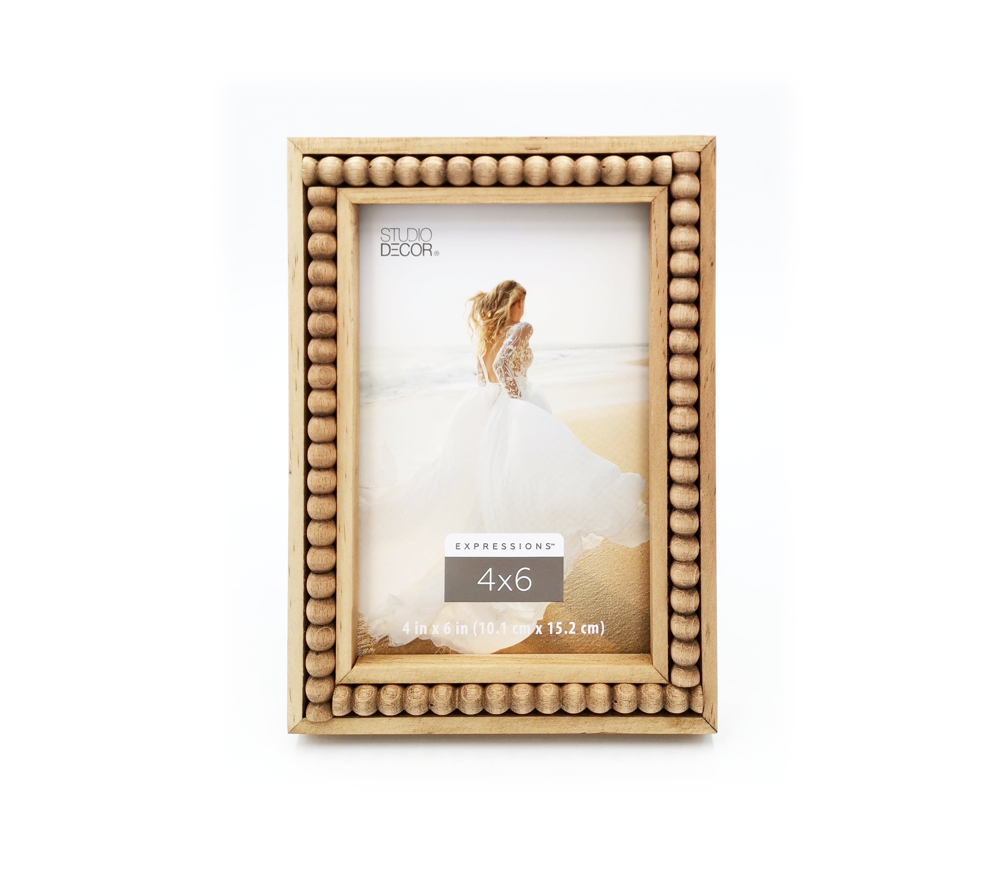 Natural Beaded Wood Rectangular 4" x 6" Photo Frame