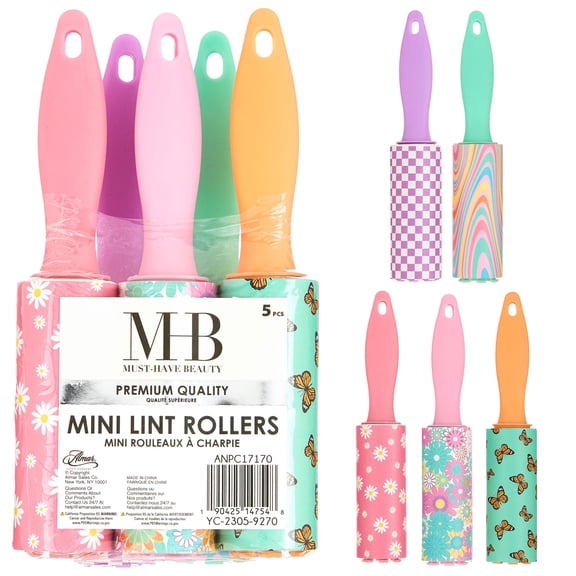 Expressions 5pc Mini Lint Rollers Value Pack - Colorful Compact Mini Lint Roller For Travel, Household Essentials Pet Hair Removal Tool & Lint Removers for Clothing (RETRO)