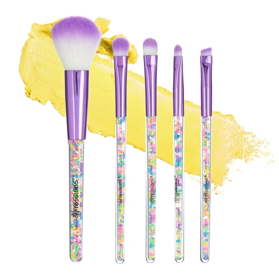 Expressions 5pc Sprinkle Confetti Makeup Brush Set in Purple - Beautiful Makeup Brush Set w/ Rainbow Sprinkles Handles, Dense Bristles | Premium Cosmetic Brushes