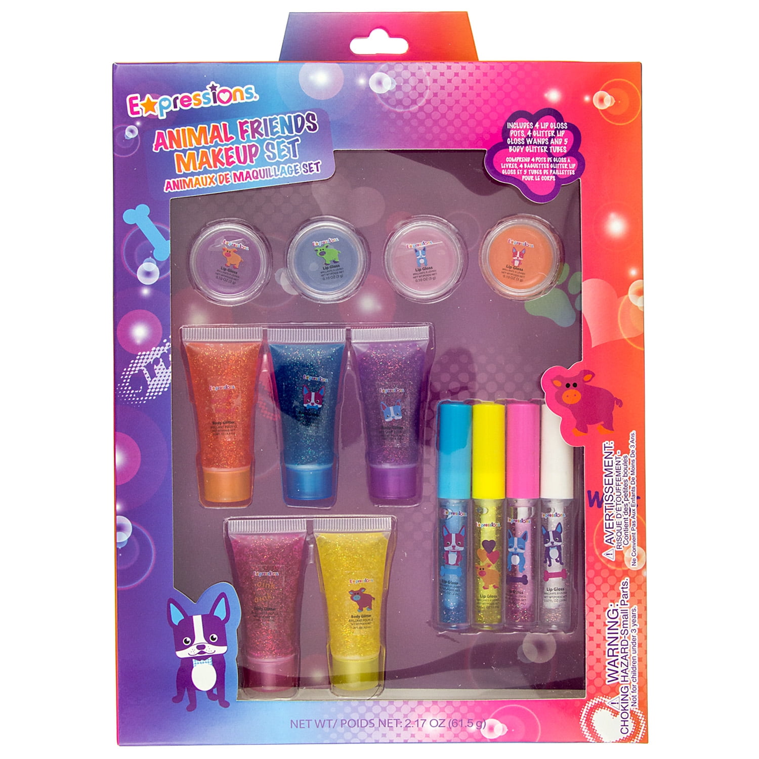 Expressions Animal Friends Makeup 13-Piece Set - Lip Gloss & Body Glitter