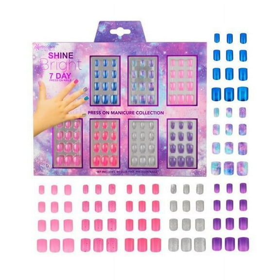 Expressions Girls 7-Day Press On Nails Set | Assorted Colors Nail Accessories for Kids
