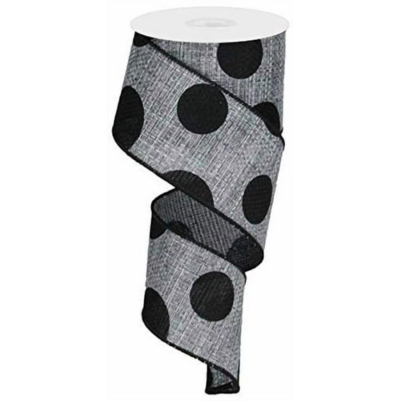 Expressions Polka Dot Grey and Black Cross Wired Ribbon 2.5 Inches X 10 Yards