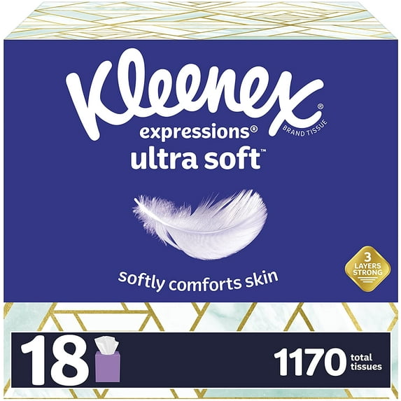 Expressions Ultra Soft Facial Tissues, 65 Count (Pack of 18) (1,170 Total Tissues)