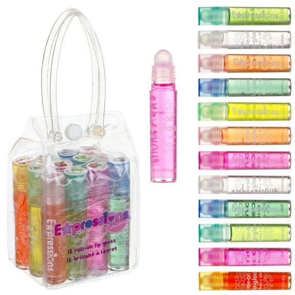 Expressions by Almar -Expressions Girl 12 Piece Flavored Lip Gloss for Girls Set in Carrying Case