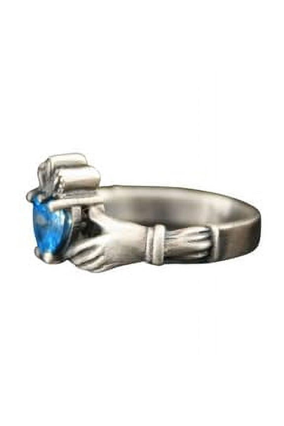 Expressive Beauty: Hand Heart Figurine Silver Ring with Blue Zircon Accents | 10.5