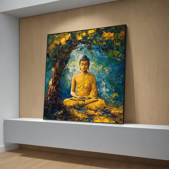Expressive Buddha Canvas Painting – Spiritual Wall Art Gift With Rich, Enlightenment Decor For Meditation And Luxurious Home Decor, Unframed Poster Size 12x18