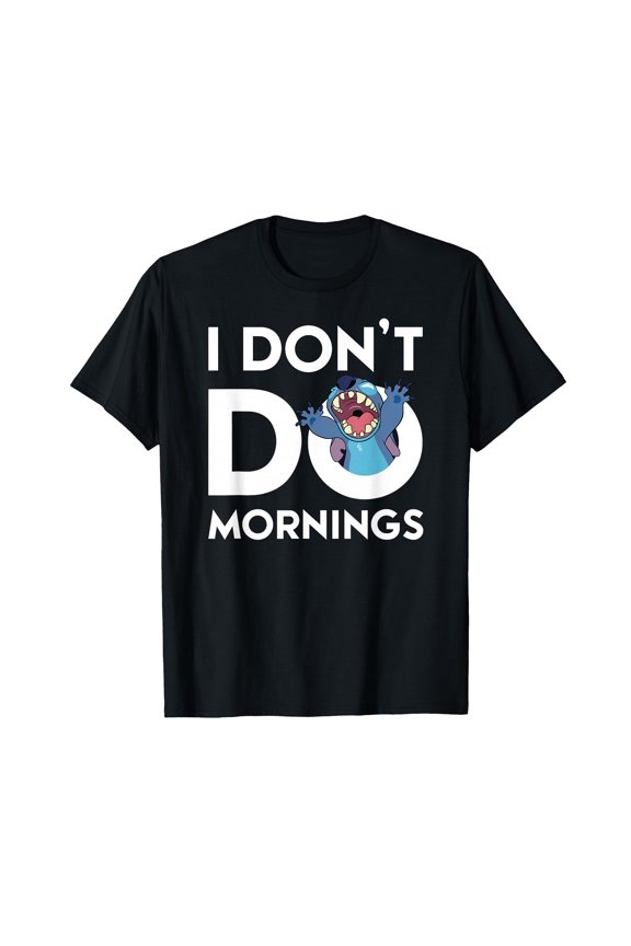 Expressive Cartoon Character Don't Do Mornings T-Shirt for Fun and Relaxed Style