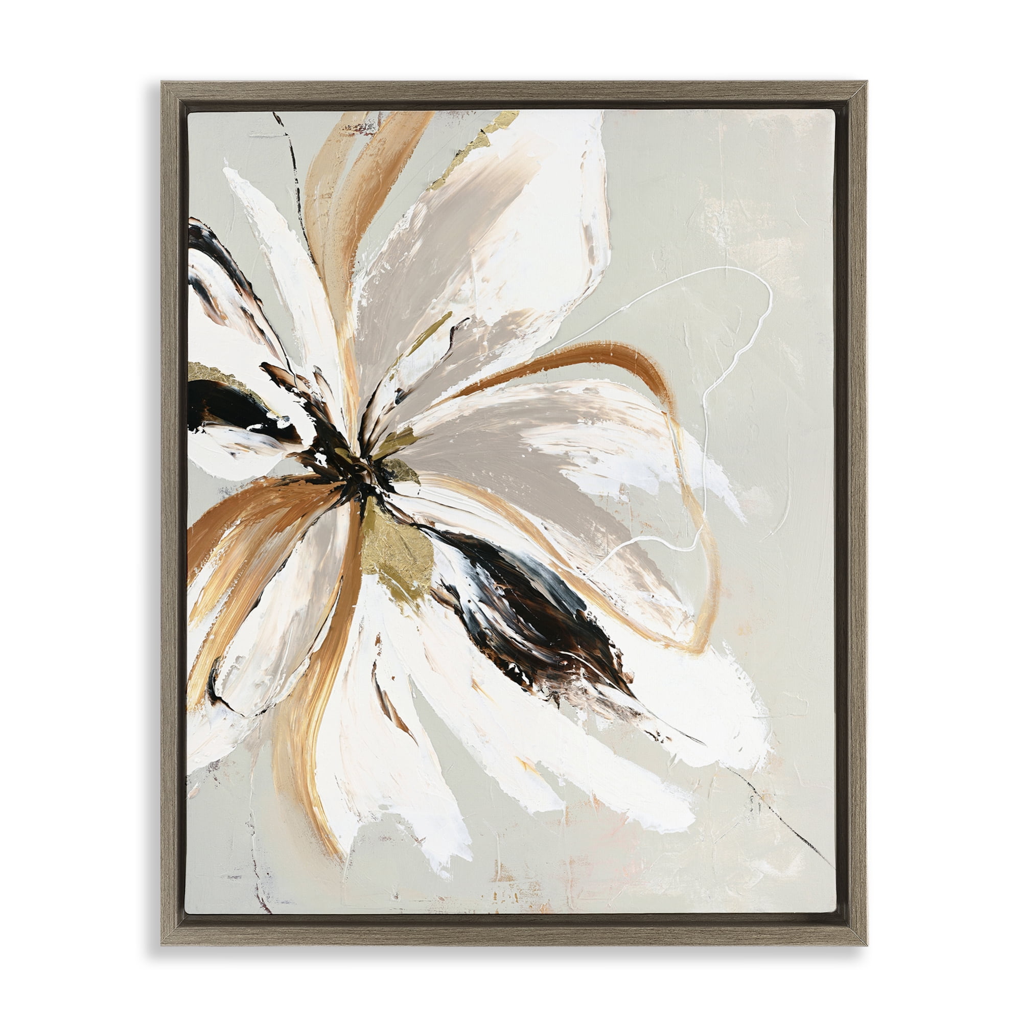 Expressive Cornelia Flower Brown Framed Floater Canvas Wall Art, design by Design Fabrikken