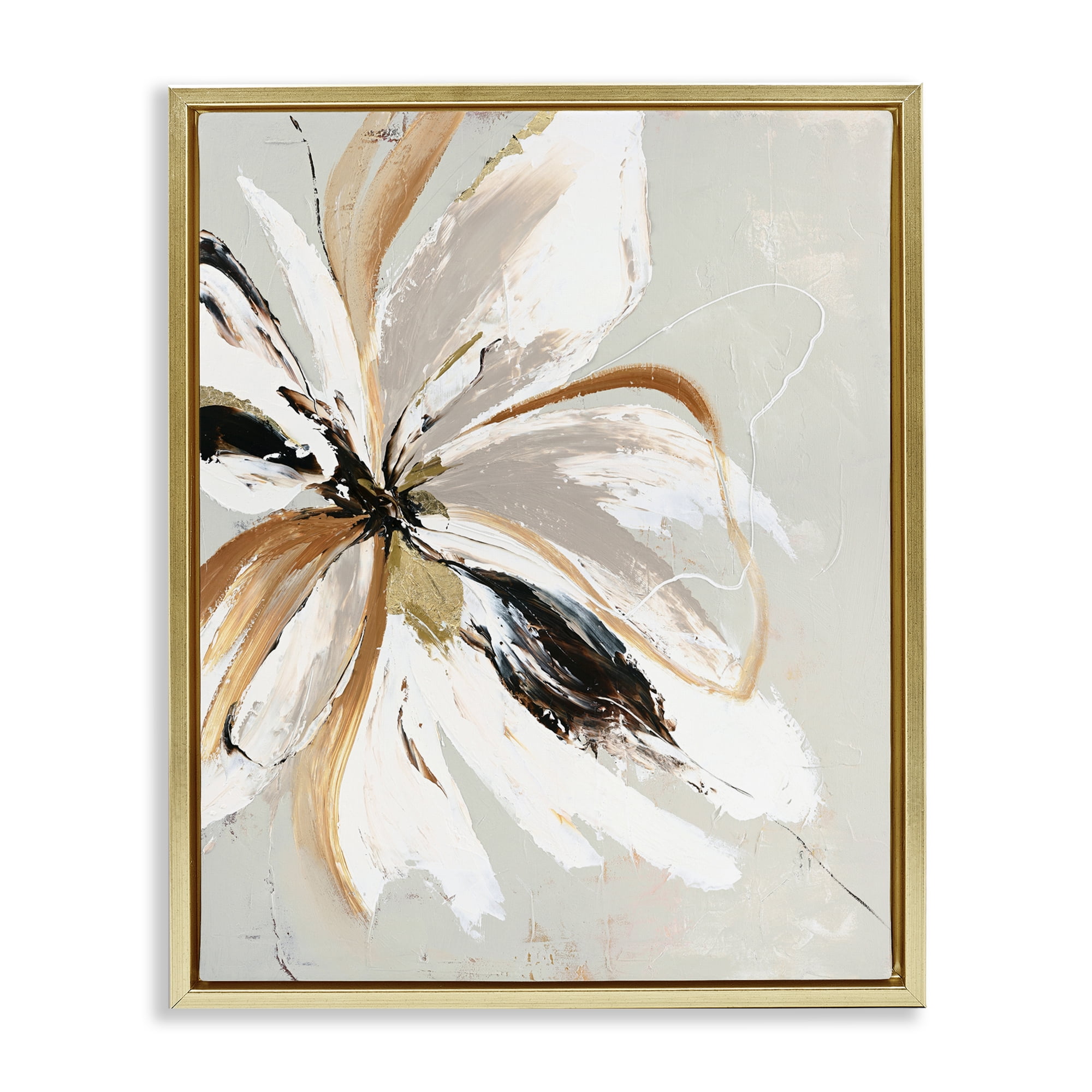 Expressive Cornelia Flower Gold Framed Floater Canvas Wall Art, design by Design Fabrikken