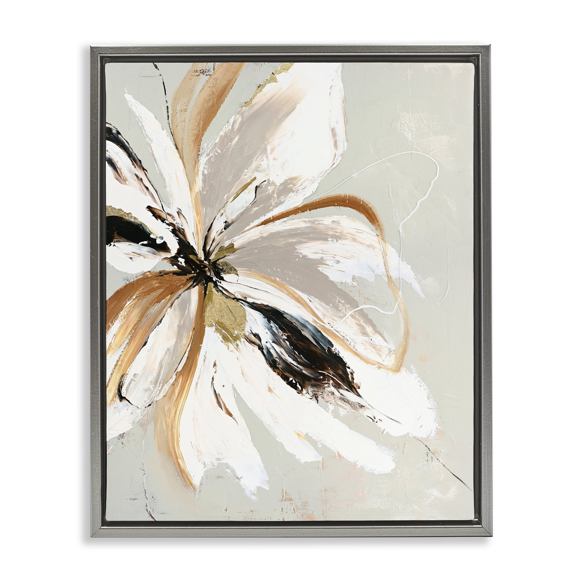 Expressive Cornelia Flower Gray Framed Floater Canvas Wall Art, design by Design Fabrikken