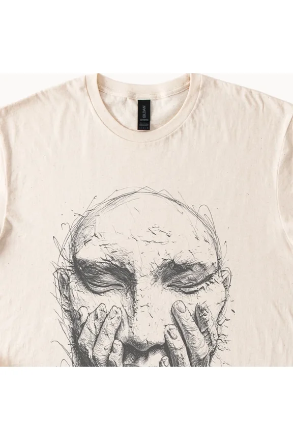 Expressive Head Graphic Tee Intense Line Art Design Size S-5Xl Heygategoo Tee