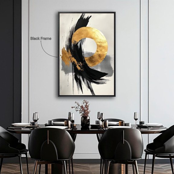 Expressive Luxury Poster Black Gold Grey Wall Art Contemporary Poster Abstract Shapes Decor Ready To Hang, Unframed Poster Size 16x24