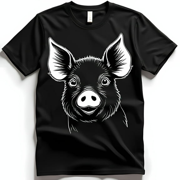 Expressive Pig's Head Graphic Black T-Shirt Casual Comfortable Tee