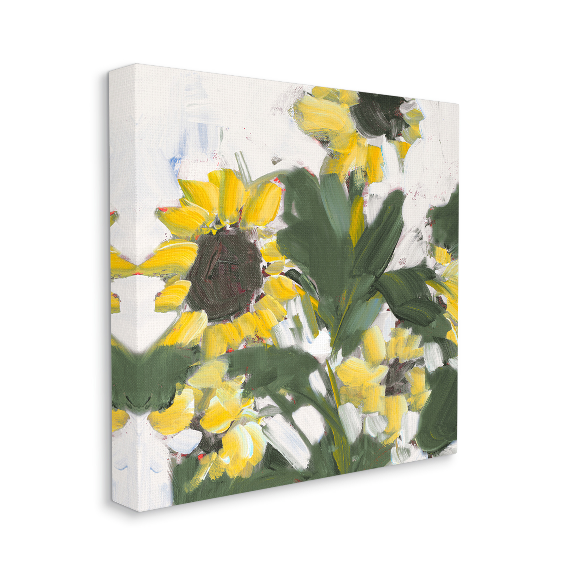 Expressive Sunflower Florals Organic Brush Strokes Botanical & Floral Gallery-Wrapped Canvas Print Wall Art, 17x17