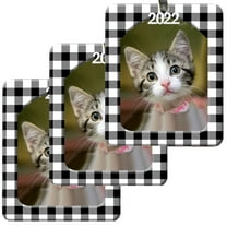 Expressly Yours! 2022 Photo Frame Christmas Ornament with Non-Glare Photo Protector, Vertical Black & White Plaid, 3-Pack