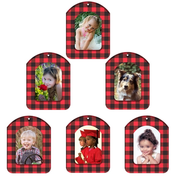 Expressly Yours! Mini Magnetic Glitter Picture Frame Christmas Ornaments with Photo Protectors, Vertical Buffalo Plaid, 6-Pack
