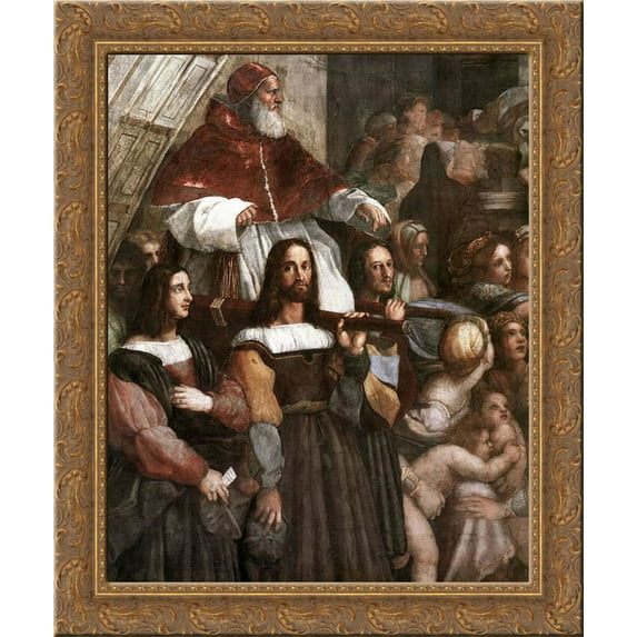 Expulsion of Heliodorus from the Temple (detail) 20x20 Gold Ornate Wood Framed Canvas Art by Raphael