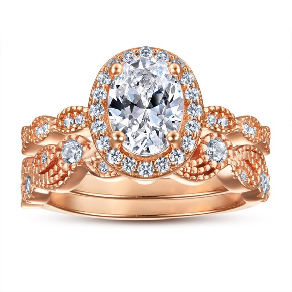 Exquisite 1.5 Carat Moissanite Rings for Women Bridal Set D Color VVS1 S925 Sterling Silver Lab Created Diamond Engagement Rings Set Oval Cut Stackable Eternity Bands with Certificate