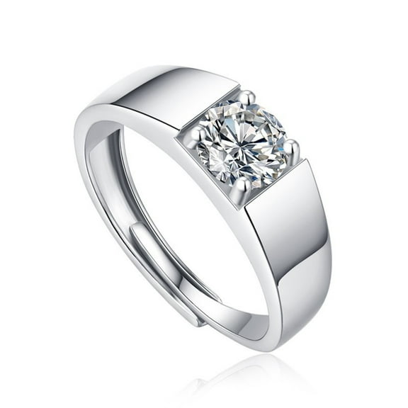 Exquisite 1 Carat Adjustable Lab Created Moissanite Rings for Men Round Cut D Color VVS1 S925 Sterling Silver Diamond Wedding Rings Ideal Choice for Couple Parties Date Travel