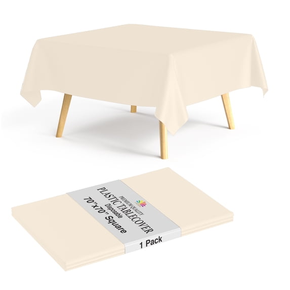 Exquisite 1-Pack Ivory Square Plastic Disposable Tablecloth – Size: 70 × 70 Inches – Square Table Cover for Parties, Picnics & Formal Events